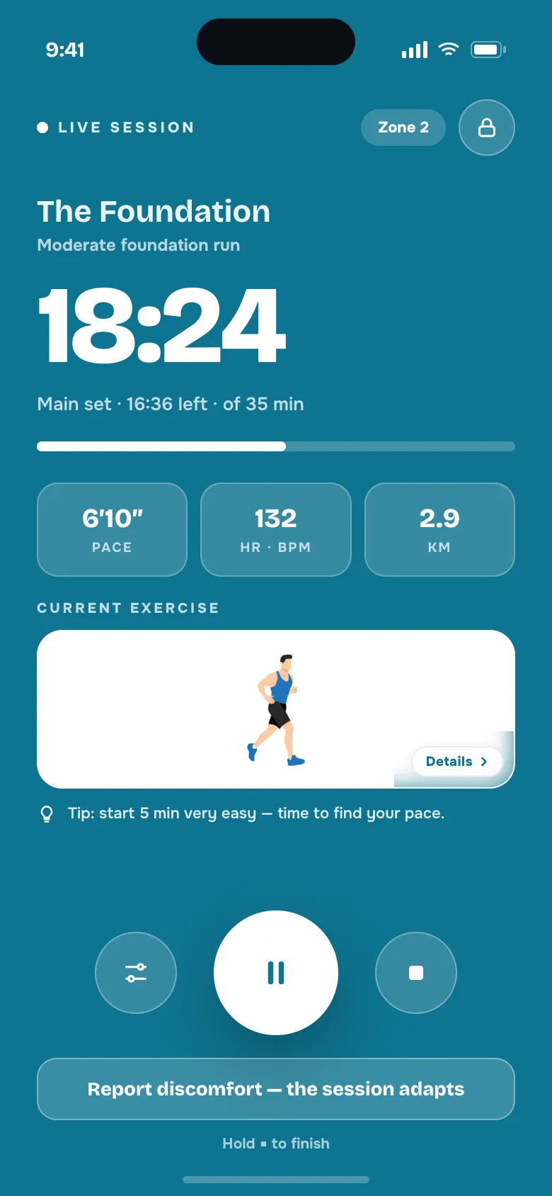 Live session screen, step by step