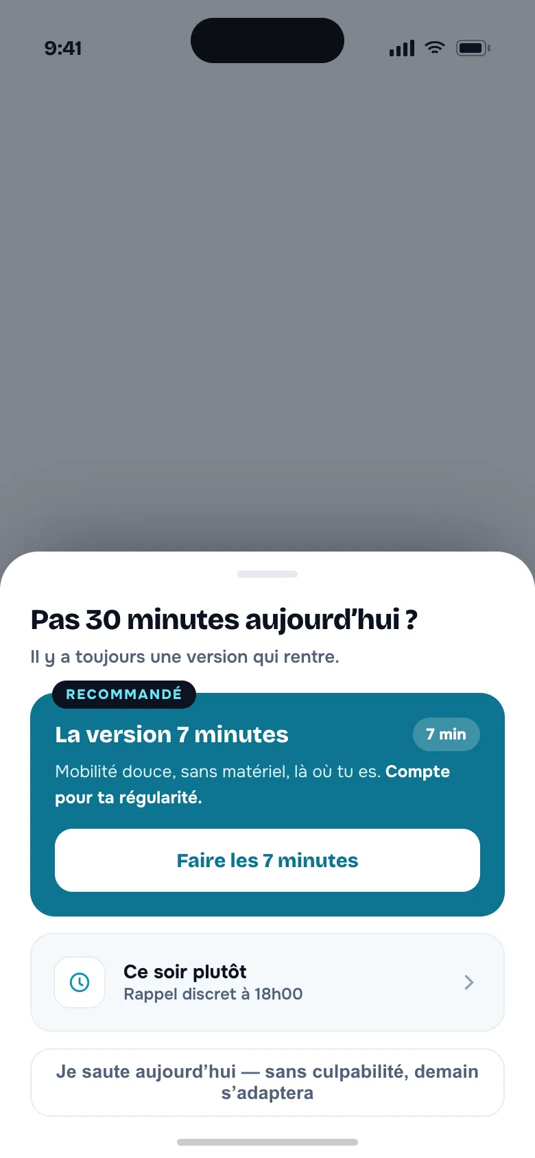 Écran « Je ne peux pas aujourd'hui », alternative immédiate
